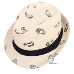 Letní chlapecký klobouk/slamák - Trilby - vzor 004 - krémová - auta
