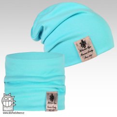 Bavlněná čepice s nákrčníkem Pastels DOUBLE set - vzor 07 - světle modrá