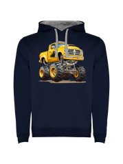 Dětská mikina s kapucí Urban - vzor 004 - námořní modrá/šedý melír / Monster truck