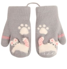 Dětské pletené palcové rukavice 2 - 3 roky - vzor 113 - šedá - pískací kočička