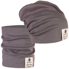 Bavlněná čepice s nákrčníkem Pastels DOUBLE set - vzor 41 - šedá tmavá