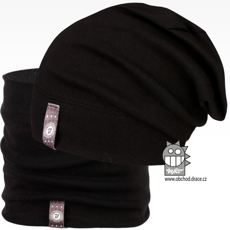 Set spadlé bavlněné čepice a nákrčníku Alan - vzor 10 - černá