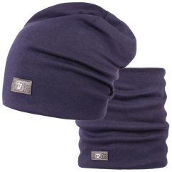 Bavlněná čepice s nákrčníkem Pastels DOUBLE set - vzor 76 - tmavě modrá