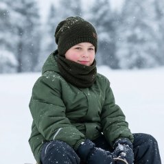 Čepice pletená a nákrčník Colors set - vzor 059 -  tmavě zelená khaki