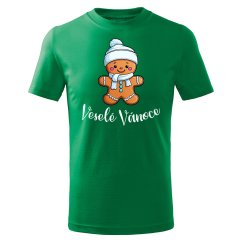 Dětské bavlněné tričko s potiskem - vzor 0109 - zelená / Veselé Vánoce - perníček