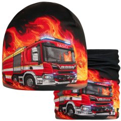 Set funkční čepice a nákrčníku Bruno - vzor 012 - černá - hasiči