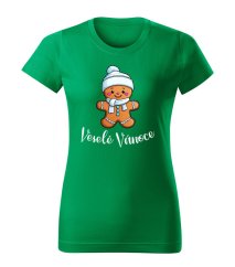 Dámské bavlněné tričko s potiskem - vzor 0008 - zelená/ Veselé Vánoce - perníček