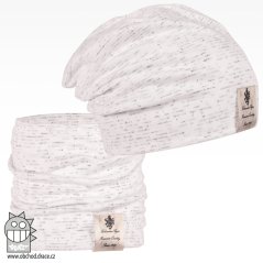 Bavlněná čepice s nákrčníkem Pastels DOUBLE set - vzor 25 - bílá / melír