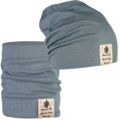 Bavlněná čepice s nákrčníkem Pastels DOUBLE set - vzor 44 - zelenomodrá tmavá