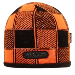 Zimní pletená čepice  - AKCE / DOPRODEJ - vzor 182 - oranžová - kostky