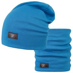 Bavlněná čepice s nákrčníkem Pastels DOUBLE set - vzor 74 - modrá oceán