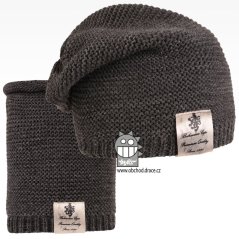 Čepice pletená a nákrčník Colors set - vzor 22 - tmavě šedá