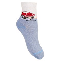 Bavlněné dětské ponožky - Baszek - vzor 056 - modrá/šedá- auto