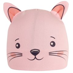 Dětská bavlněná čepice Zoo - zvířátka - vzor 09 -  světle růžová - kočička