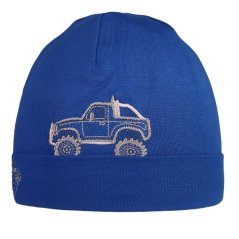 Bavlněná čepice DOPRODEJ - vzor 130 - královská modrá - auto