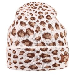 Merino pletená čepice Urban - vzor 18 - krémová / hnědá - leopard