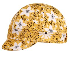 Dívčí bavlněný baret s kšiltem - vzor 01 - žlutá - květy