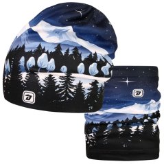 Set fleecové čepice a nákrčníku Yetti - vzor 62 - modrá - hory