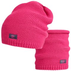 Čepice pletená a nákrčník Colors set - vzor 041 - starorůžová tmavá
