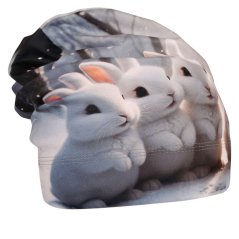 Fleecová čepice Yetti - vzor 64 - bílá - králíčci