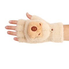 Dětské pletené palcové rukavice 8 - 99 let - vzor 009 - krémová - kapybara