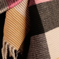 Dámská elegantní šála - vzor 058 - krémová / černá / růžová - kostka