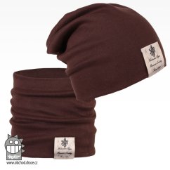 Bavlněná čepice s nákrčníkem Pastels DOUBLE set - vzor 15 - hnědá