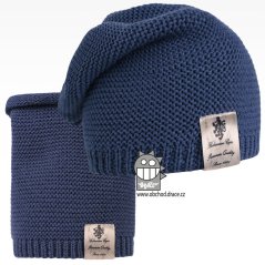 Čepice pletená a nákrčník Colors set - vzor 18 - modrošedá