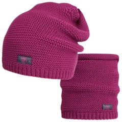 Čepice pletená a nákrčník Colors set - vzor 040 - fuchsiová