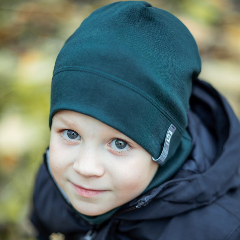 Set spadlé bavlněné čepice a nákrčníku Alan - vzor 13 - petrol