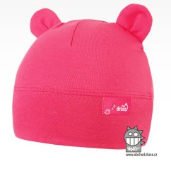 Bavlněná kojenecká čepice s oušky Berry - vzor 17 - růžová neon