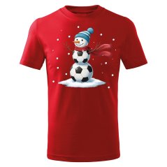 Dětské bavlněné tričko s potiskem - vzor 225 - červená - fotbalový sněhulák