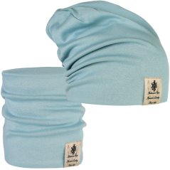 Bavlněná čepice s nákrčníkem Pastels DOUBLE set - vzor 45 - zelenomodrá