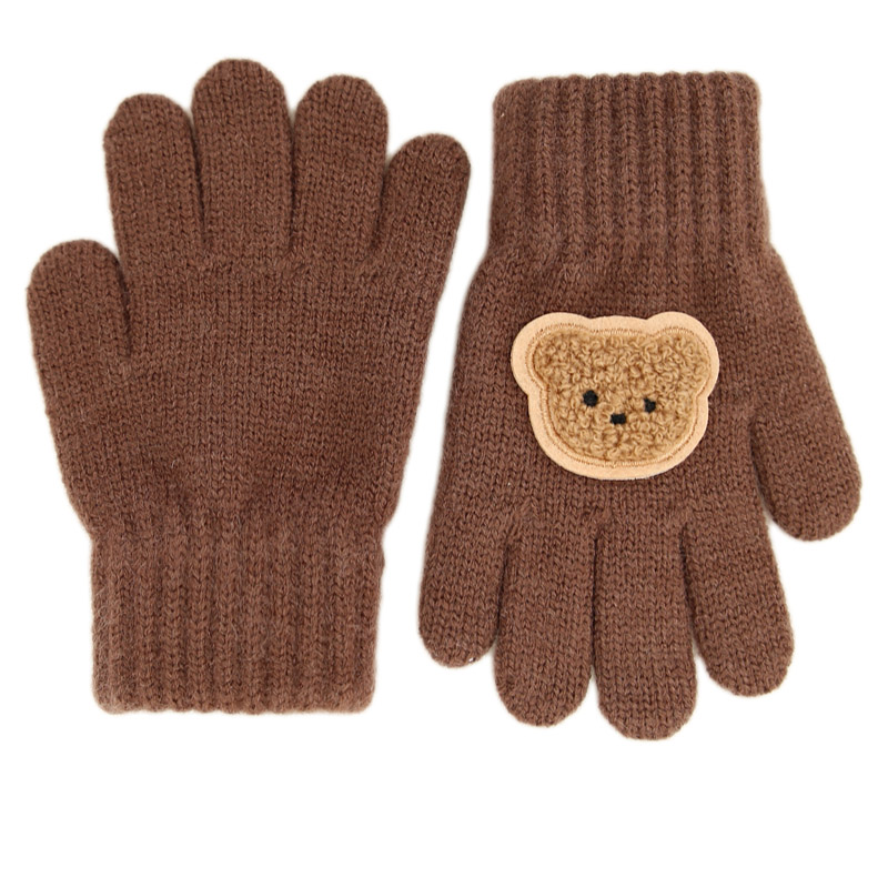 Dětské pletené prstové rukavice 2 - 4 roky - vzor 076 - hnědá - medvídek Dětské pletené prstové rukavice 2 - 4 roky - vzor 076 - hnědá - medvídek