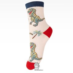 Dětské bavlněné ponožky - Aura.via - vzor 053  - bílá - dinosauři