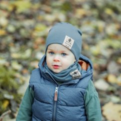 Bavlněná čepice s nákrčníkem Pastels DOUBLE set - vzor 44 - zelenomodrá tmavá