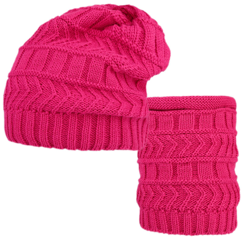 Pletená čepice a nákrčník Charm - vzor 012 - tmavá starorůžová Pletená čepice a nákrčník Charm - vzor 012 - tmavá starorůžová