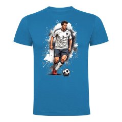 Dětské bavlněné tričko s potiskem - vzor 091 - oceán modrá / Fotbalista