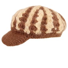 Dámský vlněný baret s kšiltem - vzor 34 - hnědá / béžová