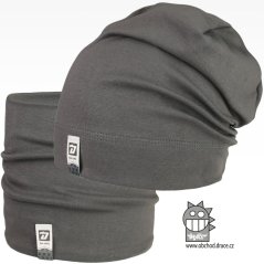 Set spadlé bavlněné čepice a nákrčníku Alan - vzor 25 - tmavě šedá