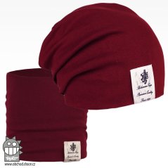 Bavlněná čepice s nákrčníkem Pastels DOUBLE set - vzor 37 - vínová