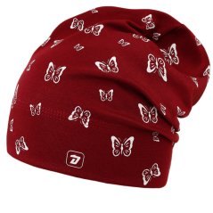 Spadlá bavlněná čepice Pepe - vzor 35 - vínová - motýlci