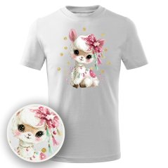 Dětské bavlněné tričko s třpytivým potiskem - vzor 232 - Lama s mašlí