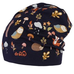 Spadlá bavlněná čepice Pepe - vzor 12 - tm. modrá - lesní zvířátka