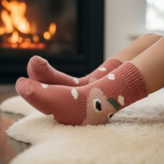 Dětské vlněné ponožky - vzor 006 - starorůžová