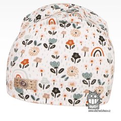 Bavlněná celopotištěná čepice - vzor 07 - bílá, kytičky