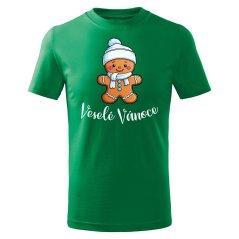 Dětské bavlněné tričko s potiskem - vzor 109 - zelená / Veselé Vánoce - perníček