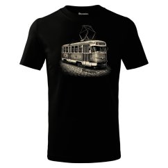 Pánské bavlněné tričko - vzor 001 - černá / historická tramvaj