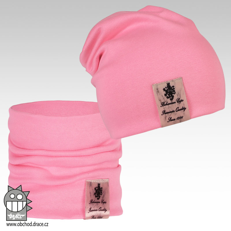 Bavlněná čepice s nákrčníkem Pastels DOUBLE set - vzor 06 - růžová
