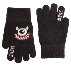 Dětské pletené prstové rukavice 4 - 7 let - vzor 083 - černá - monster